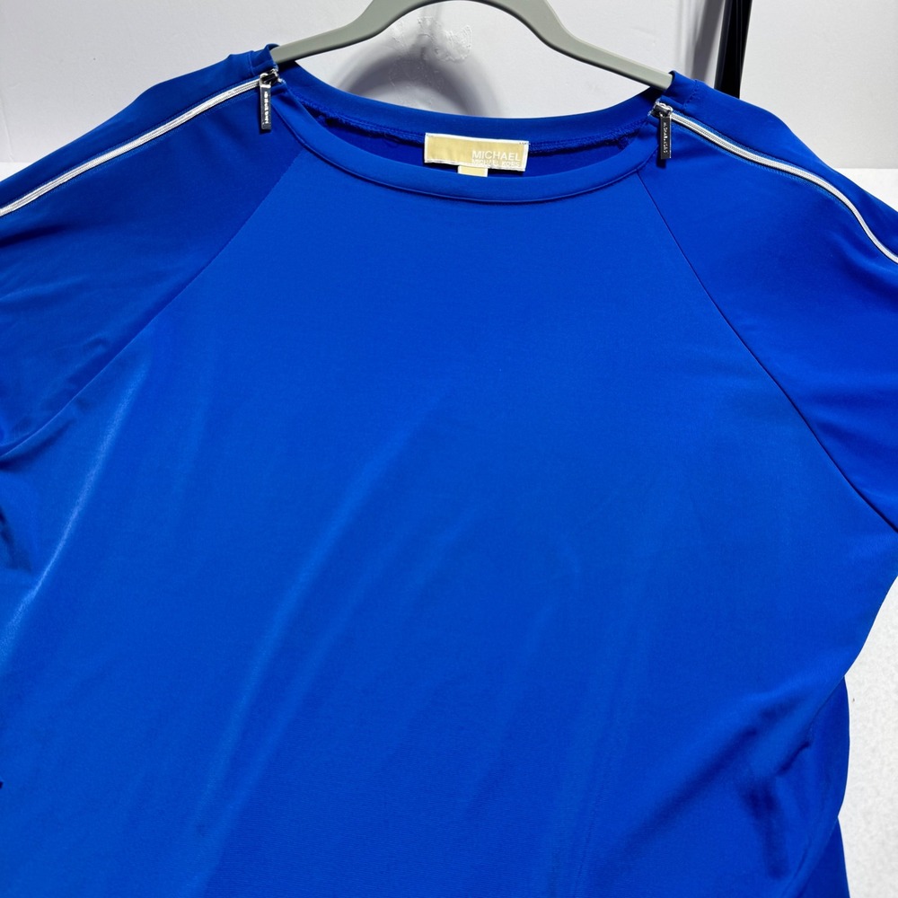 Michael Michael Kors Top Size M Blue Long Sleeve Zipper Shoulder Raglan Piping